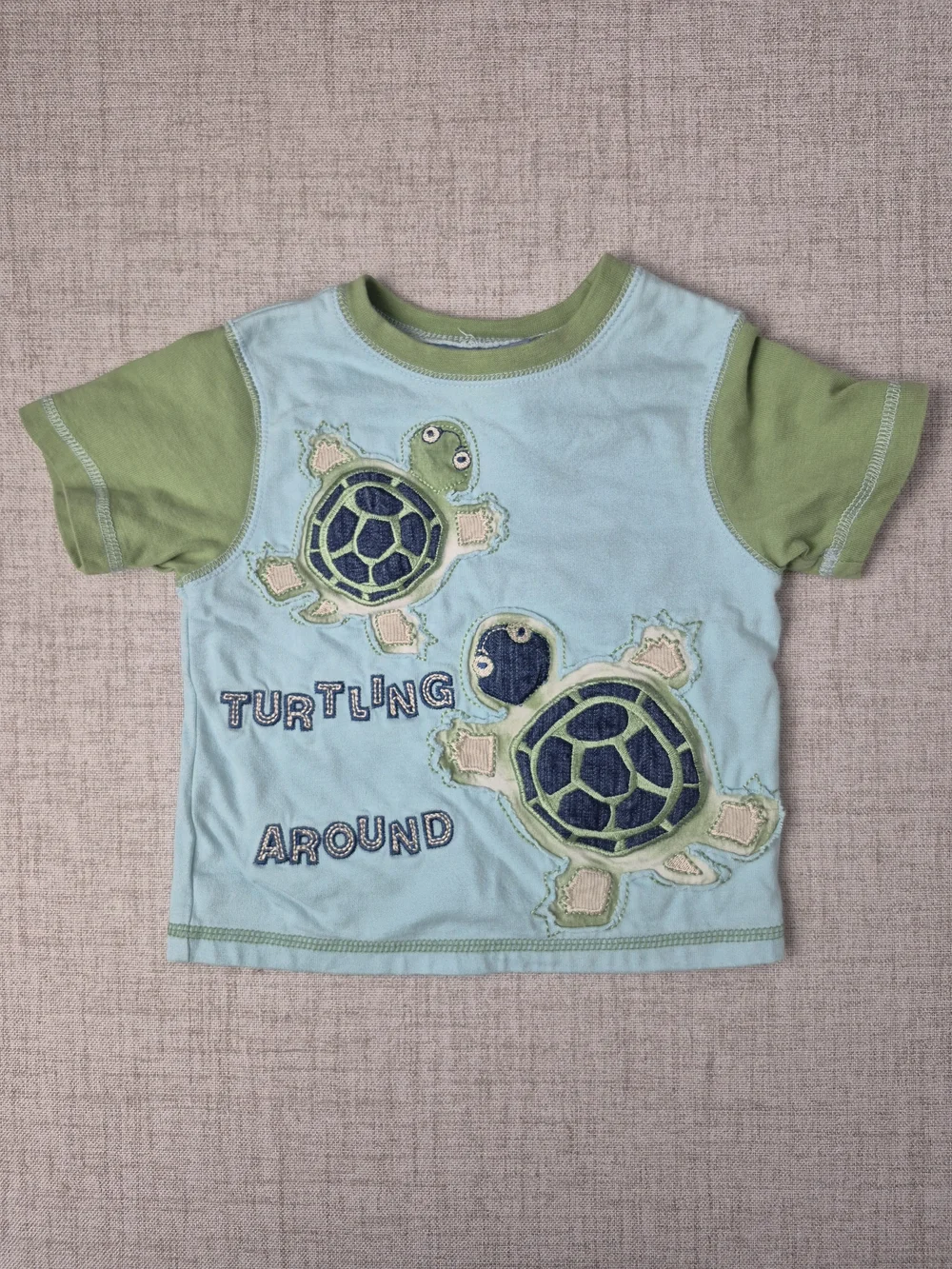Vintage Y2k Koala Kids Baby Boys 12M Denim Turtle Shortalls & T-Shirt Set